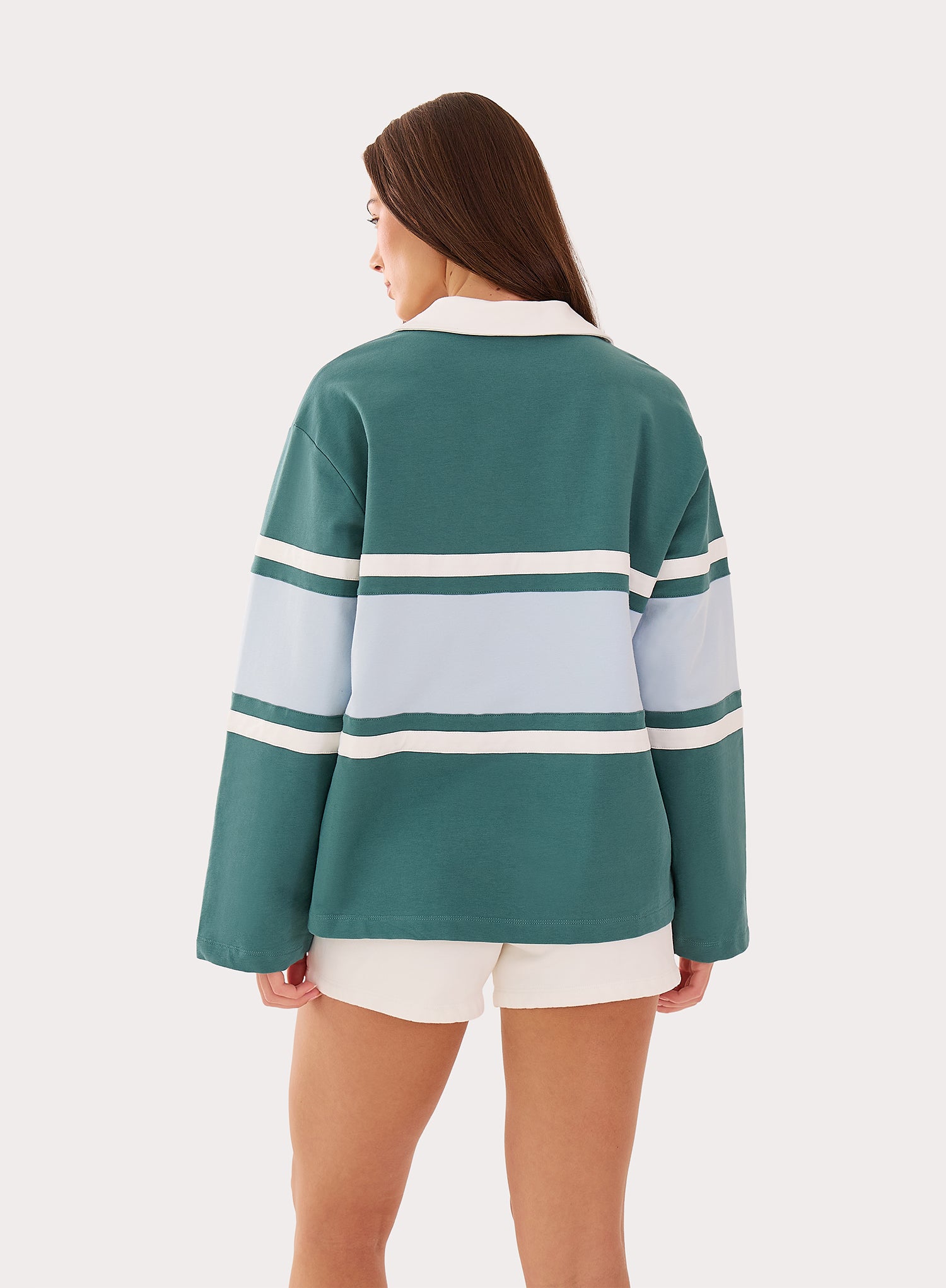 Green And Blue Stripe Panelled Branded Rugby Top